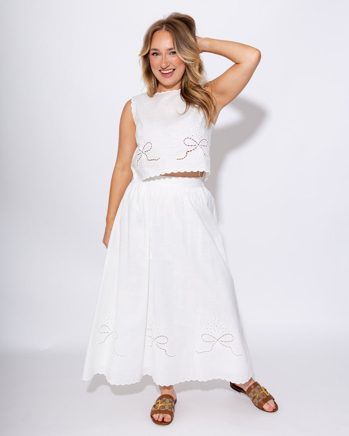 Romantic Eyelet Crop & Midi Skirt Set