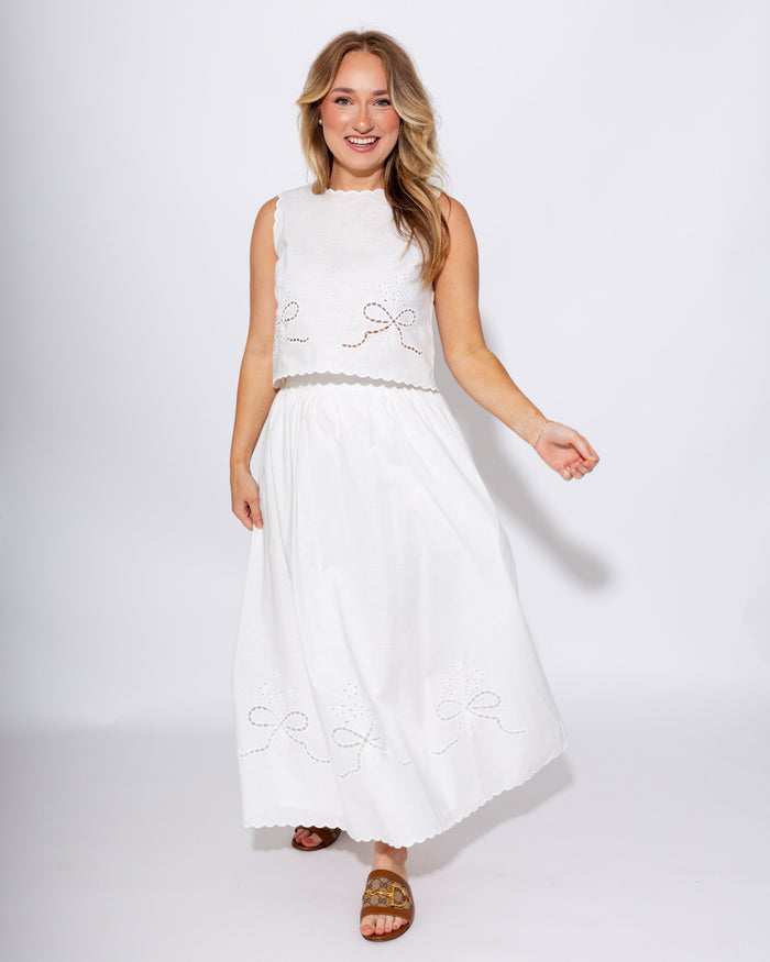 Romantic Eyelet Crop & Midi Skirt Set
