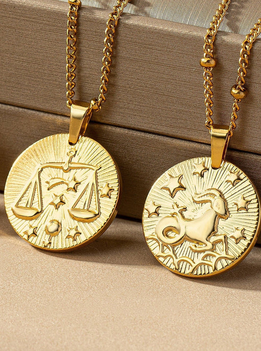 Round Zodiac Sign Pendant Charm