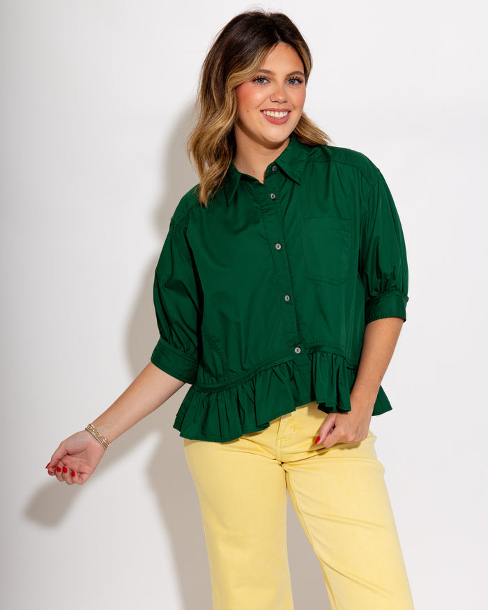 Ruffle Hem Button Up Top
