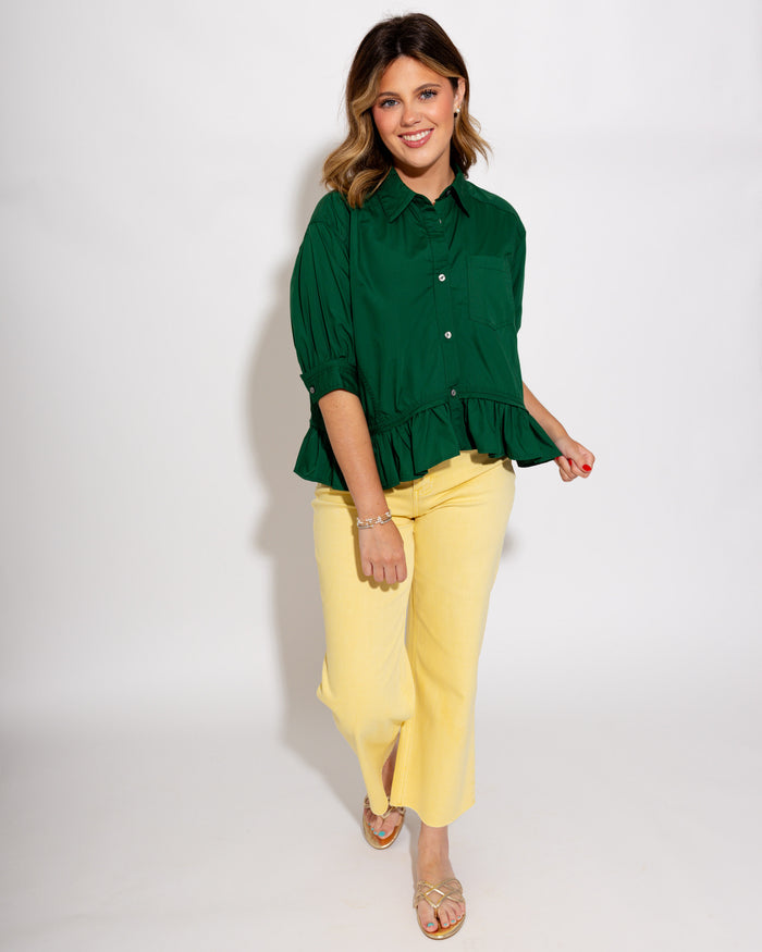 Ruffle Hem Button Up Top