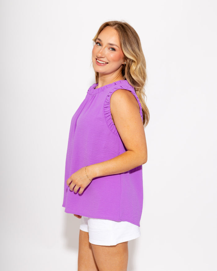 Ruffle Neck Sleeveless Top in Orchid