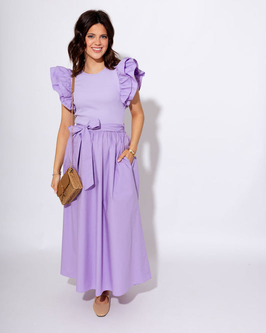 Ruffle Shoulder Midi Dress