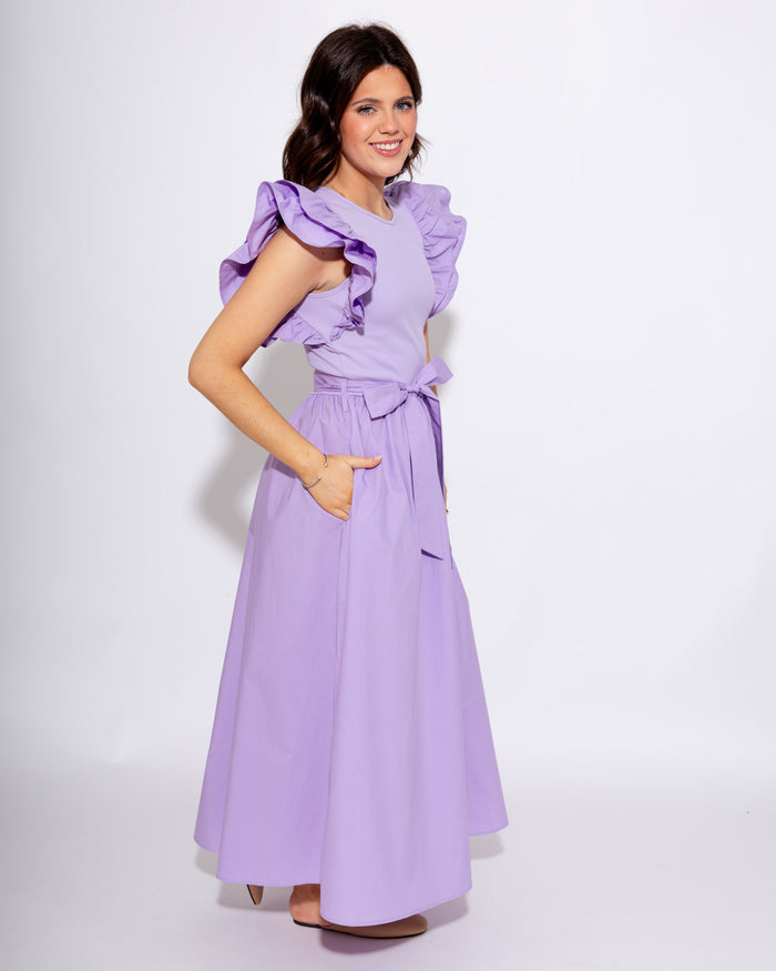 Ruffle Shoulder Midi Dress