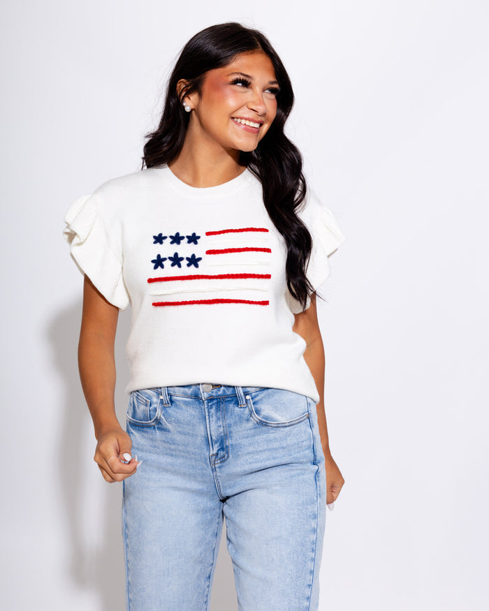 Ruffle Sleeve USA Flag Top