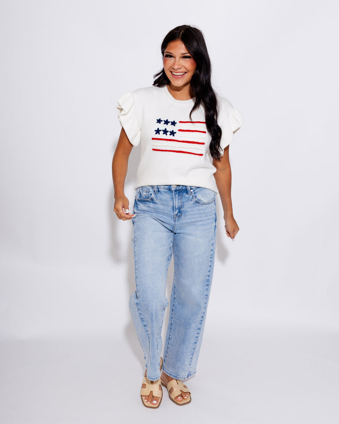 Ruffle Sleeve USA Flag Top