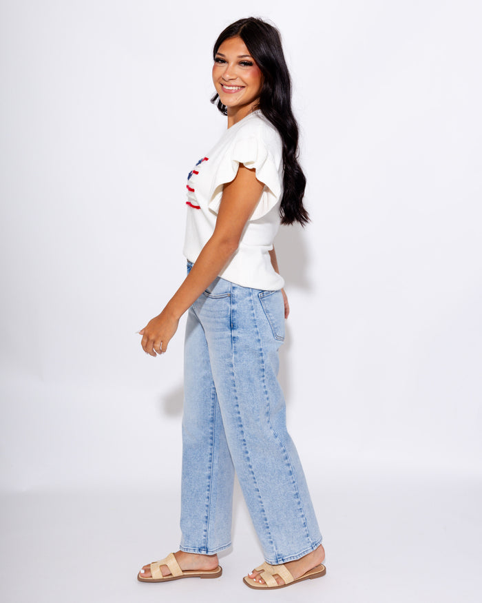 Ruffle Sleeve USA Flag Top