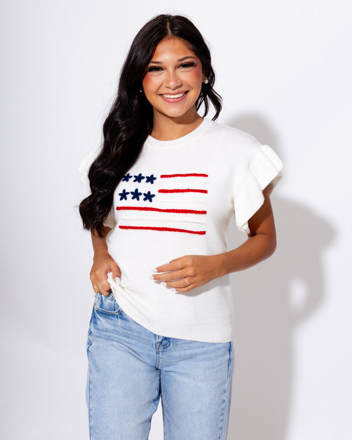 Ruffle Sleeve USA Flag Top