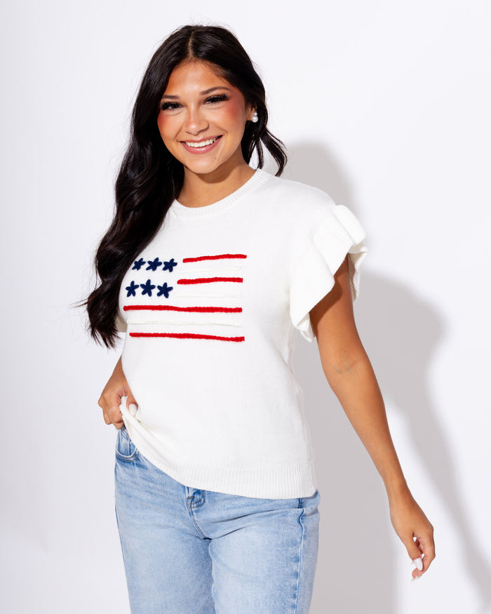 Ruffle Sleeve USA Flag Top