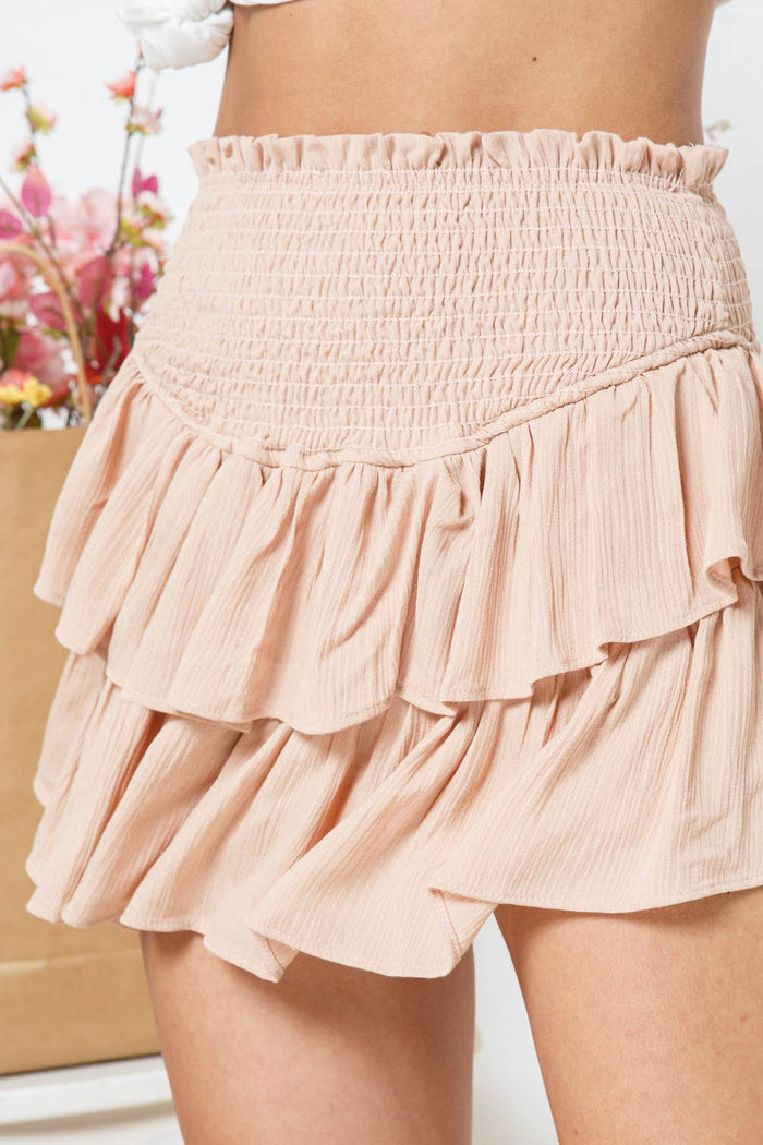 RUFFLE SMOCKED MINI SKORT