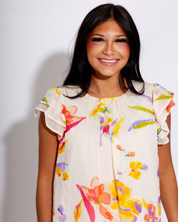 Ruffled Sleeve Floral Top