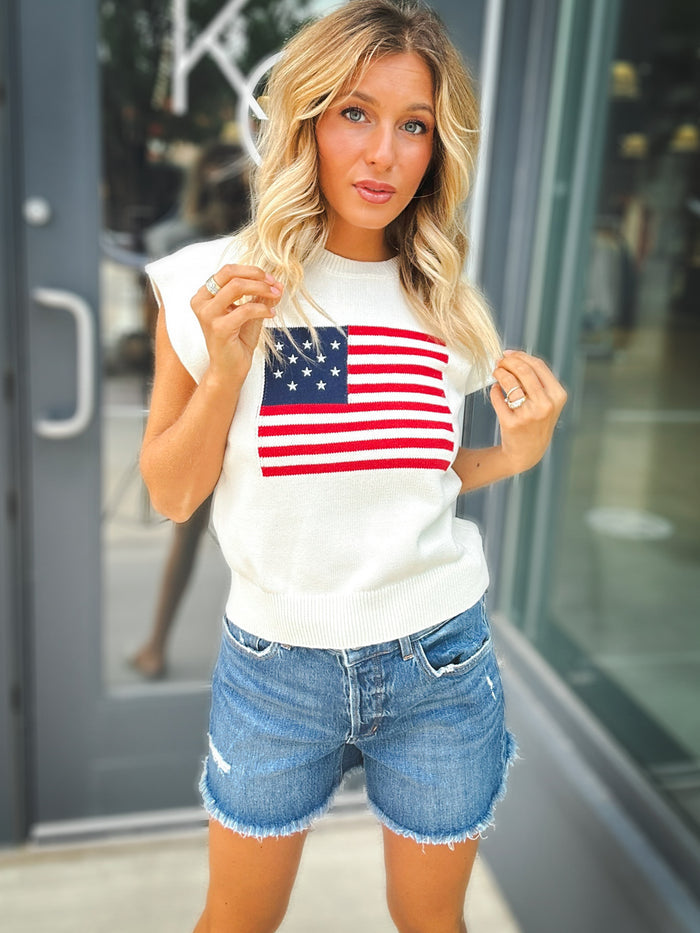 Sadie & Sage American Dream Flag Sleeveless Sweater