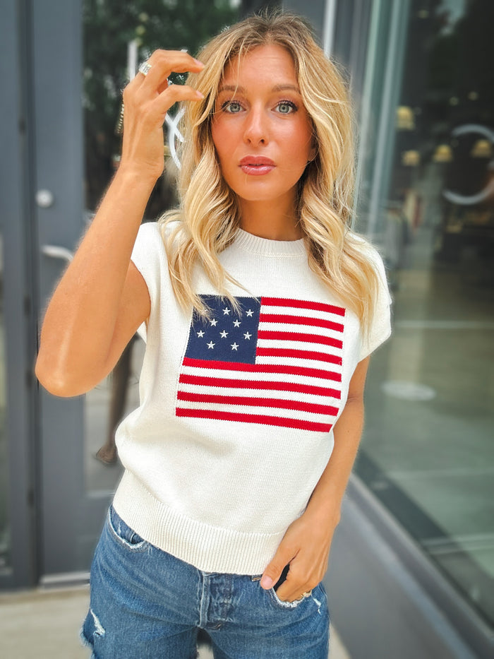 Sadie & Sage American Dream Flag Sleeveless Sweater