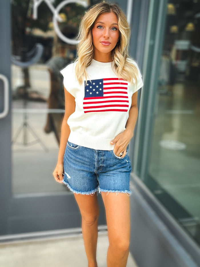 Sadie & Sage American Dream Flag Sleeveless Sweater