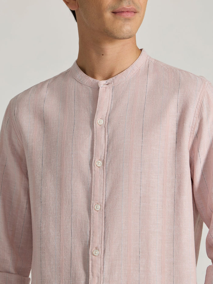 Salvator - Band Collar Striped Shirt - Light Pink