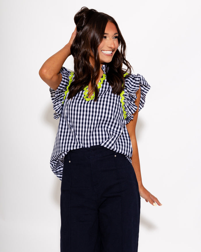 Scallop Detail Gingham Top