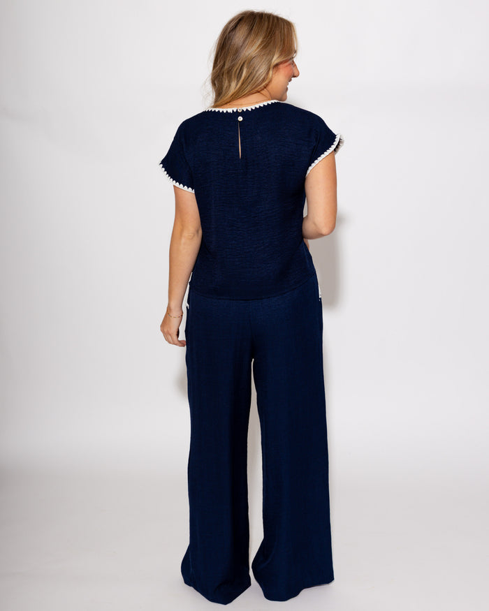Scallop Embroidery Crinkle Top & Pant Set