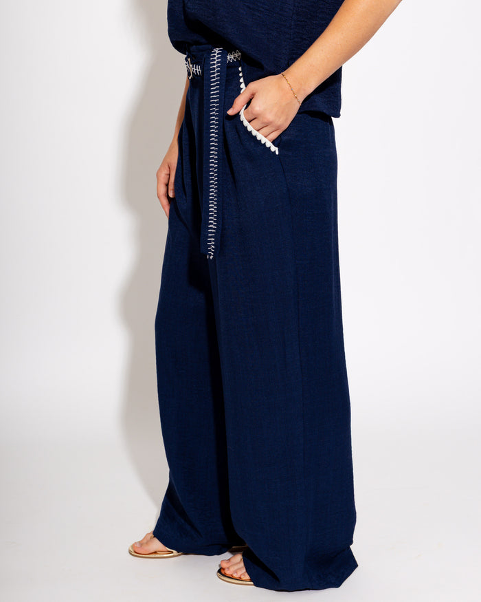 Scallop Embroidery Crinkle Top & Pant Set