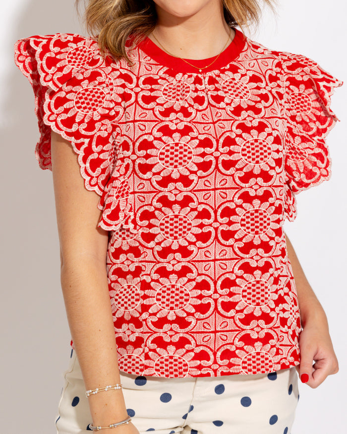 Scallop Ruffle Embroidered Top