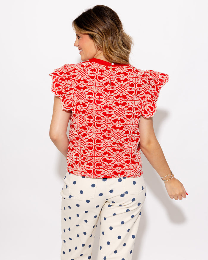 Scallop Ruffle Embroidered Top