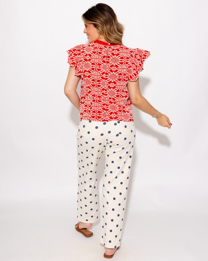 Scallop Ruffle Embroidered Top