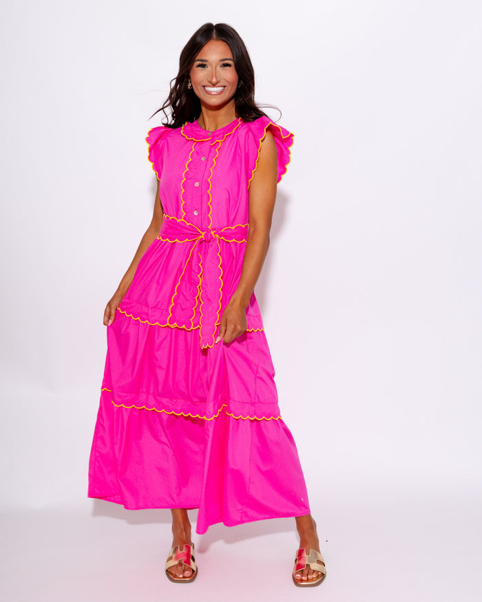 Scallop Trim Tiered Midi Dress
