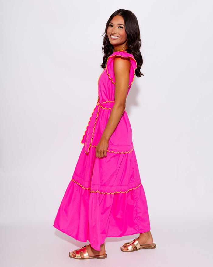 Scallop Trim Tiered Midi Dress