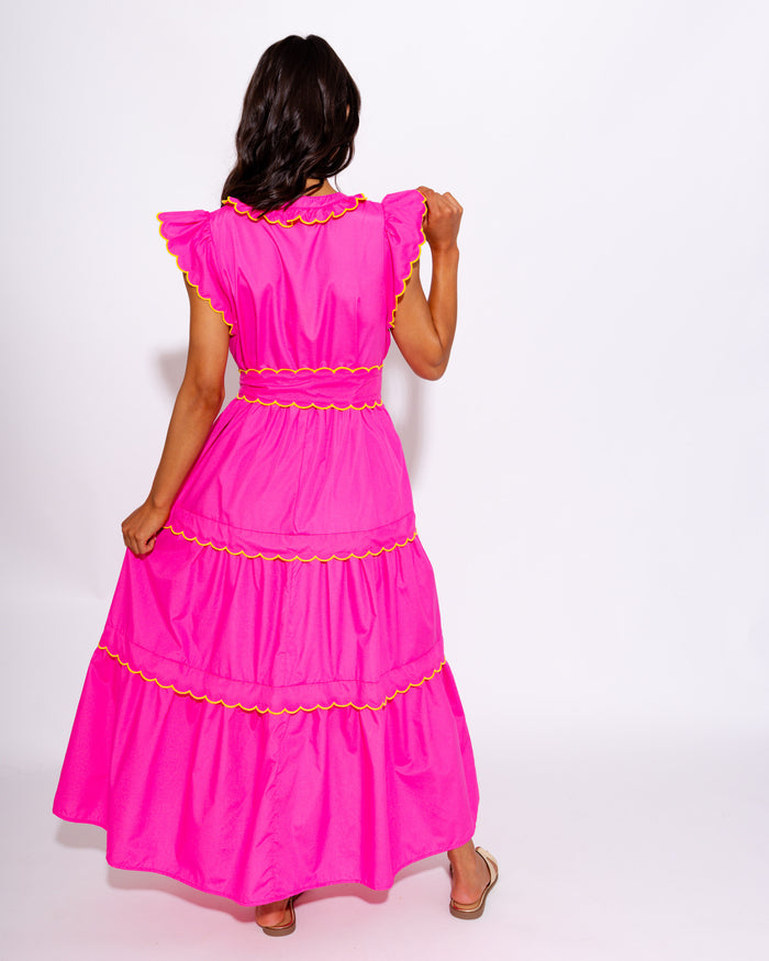 Scallop Trim Tiered Midi Dress