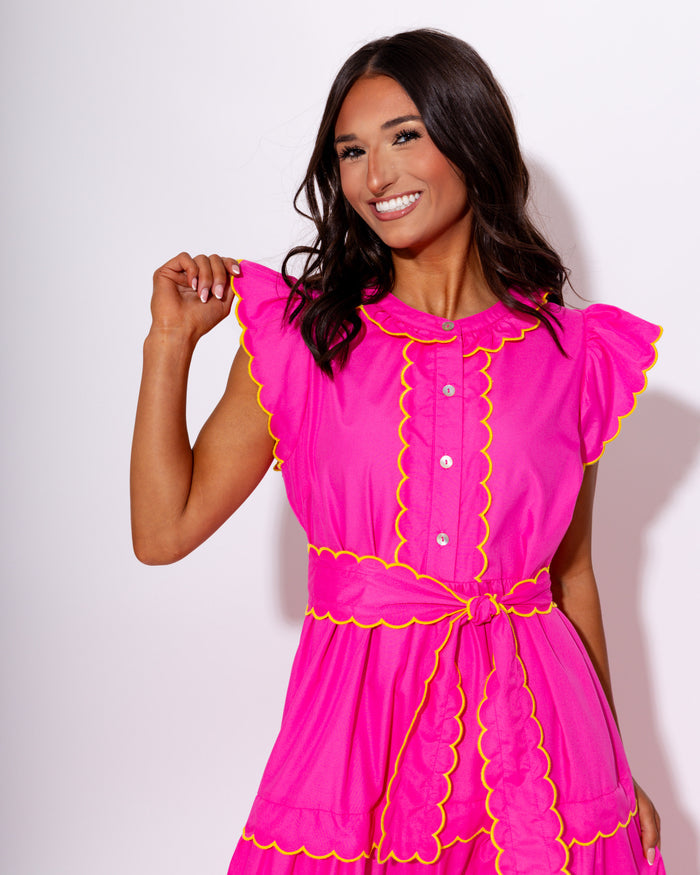 Scallop Trim Tiered Midi Dress