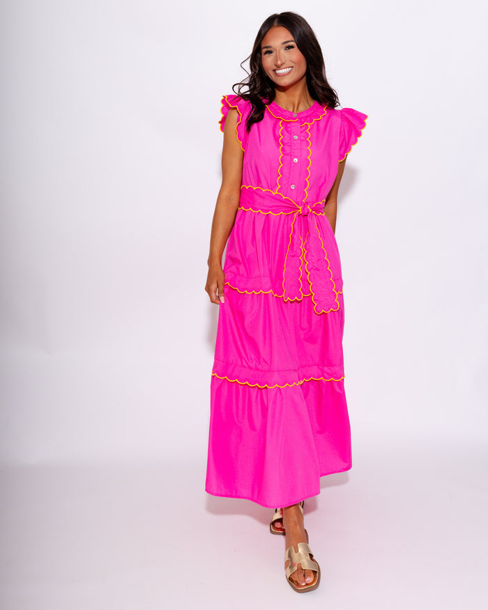 Scallop Trim Tiered Midi Dress