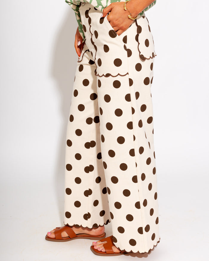 Scalloped Polka Dot Pants in Brown