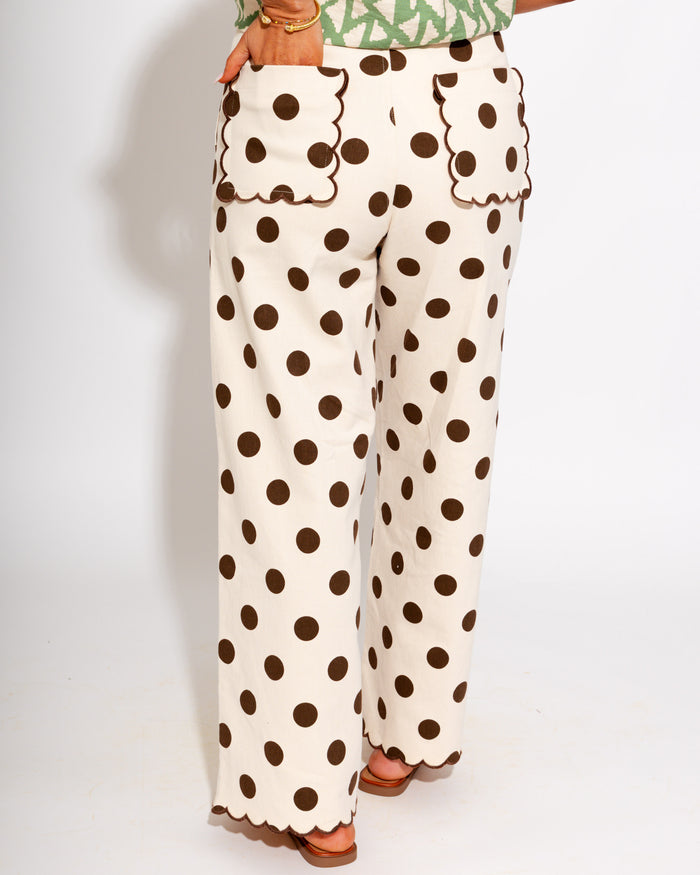 Scalloped Polka Dot Pants in Brown