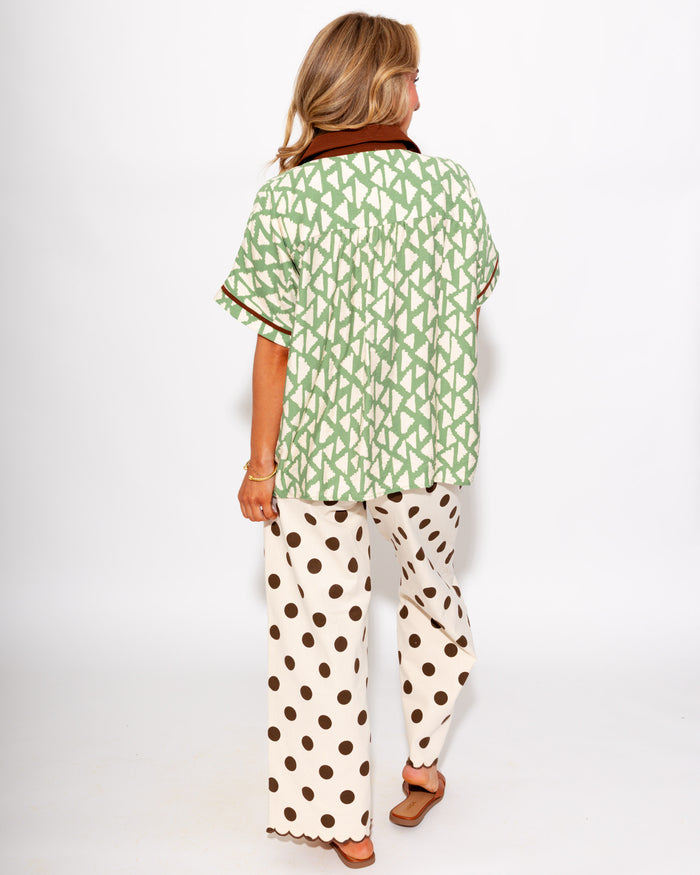 Scalloped Polka Dot Pants in Brown