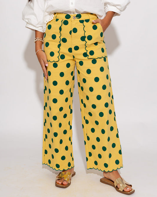 Scalloped Polka Dot Pants in Yellow