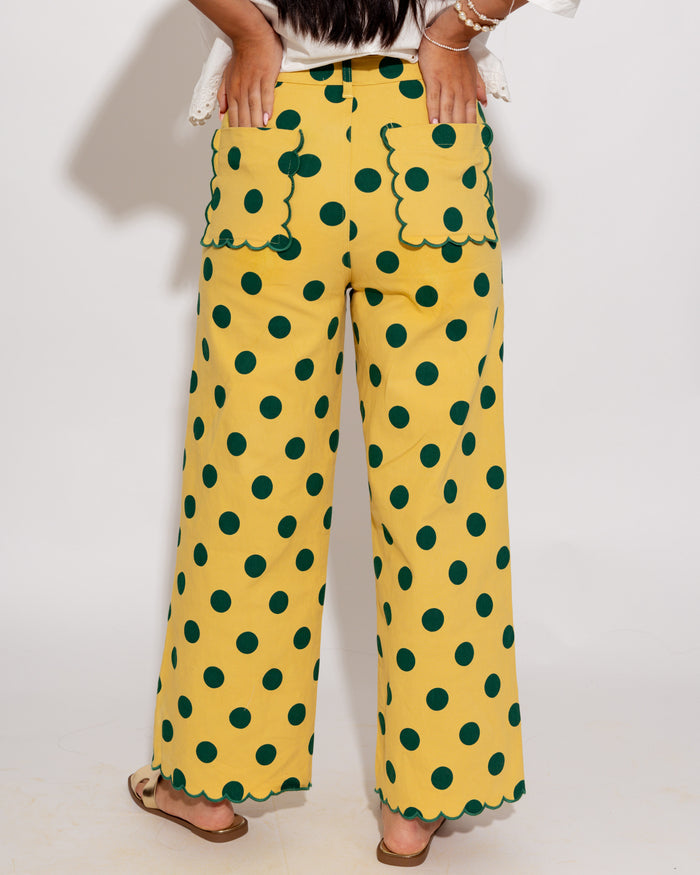 Scalloped Polka Dot Pants in Yellow