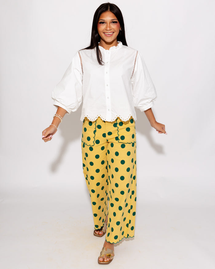 Scalloped Polka Dot Pants in Yellow