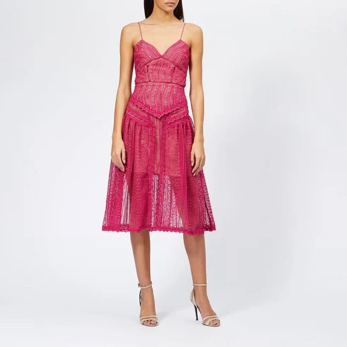 Self Portrait Fuschia Spiral Lace Panel