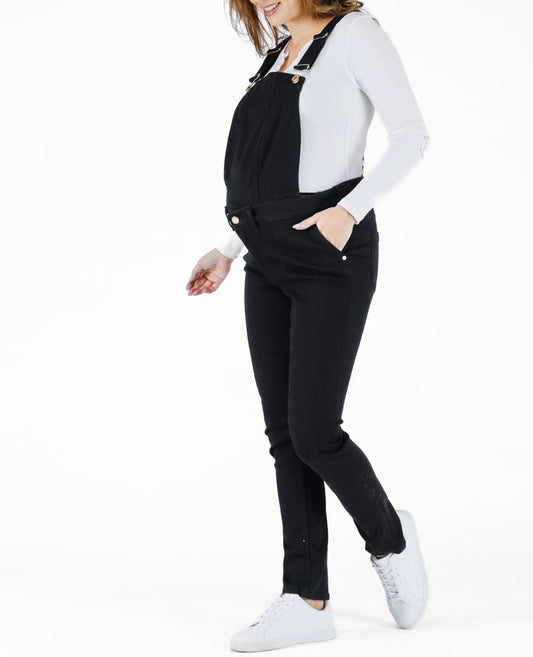 Sharon black denim maternity overalls