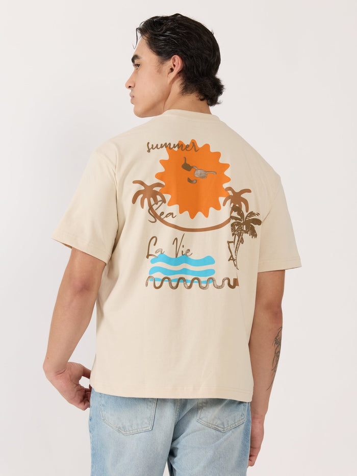 Men's Printed cream Loose Fit T-Shirt
