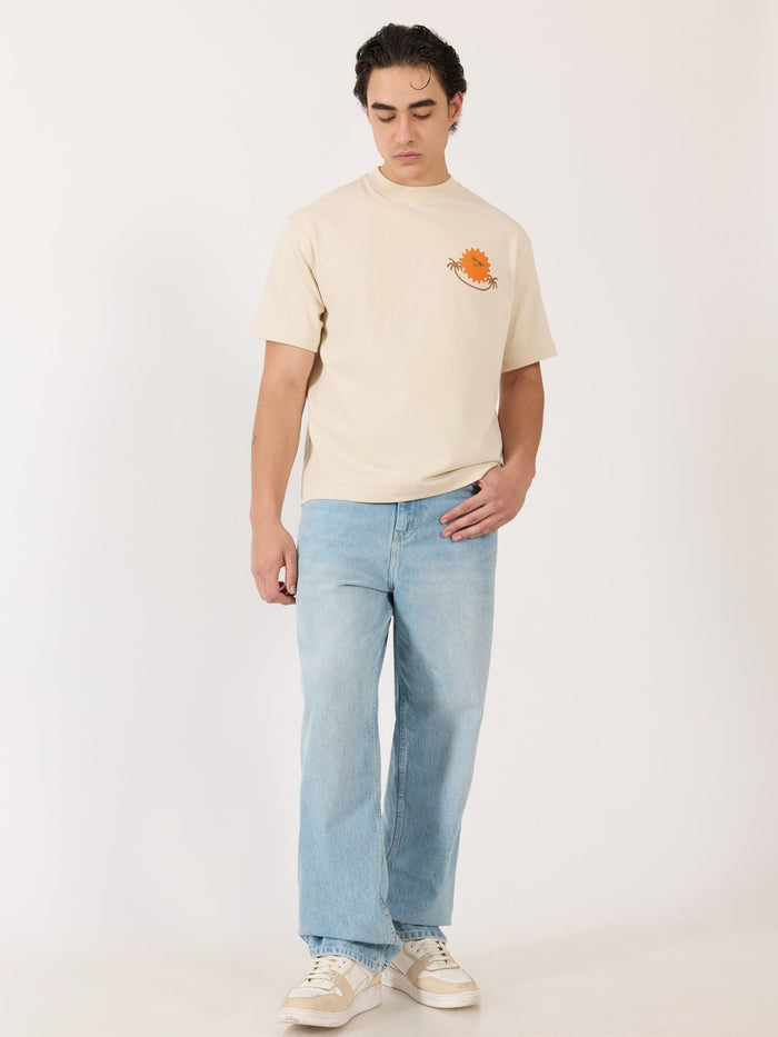 Men's Printed cream Loose Fit T-Shirt