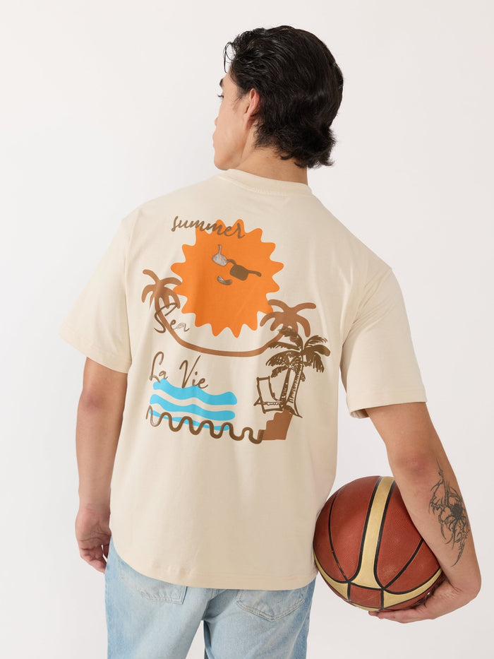 Men's Printed cream Loose Fit T-Shirt