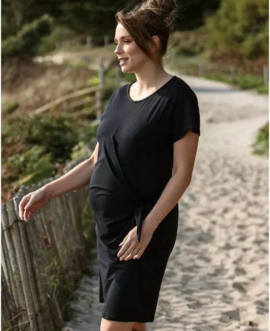 Short maternity and nursing dress Matelot black