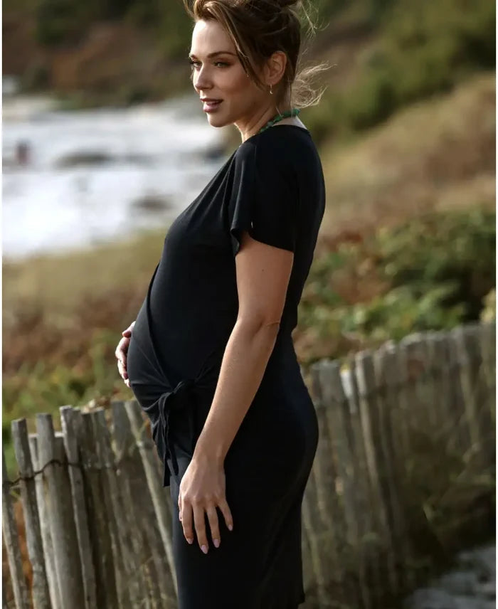 Short maternity and nursing dress Matelot black