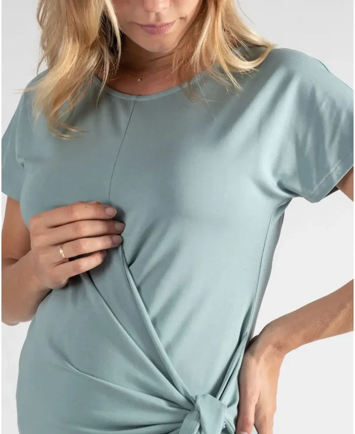 Short maternity and nursing dress Matelot sage