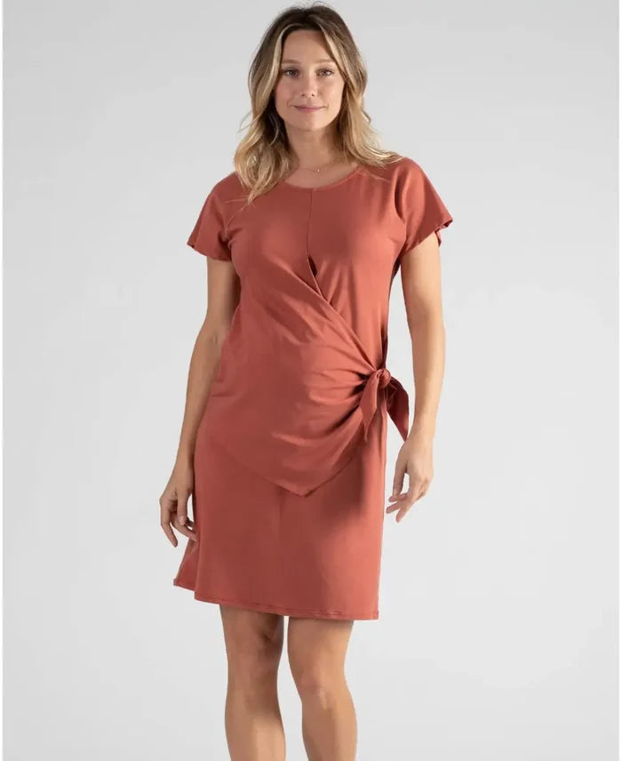Short maternity and nursing dress Matelot terracotta