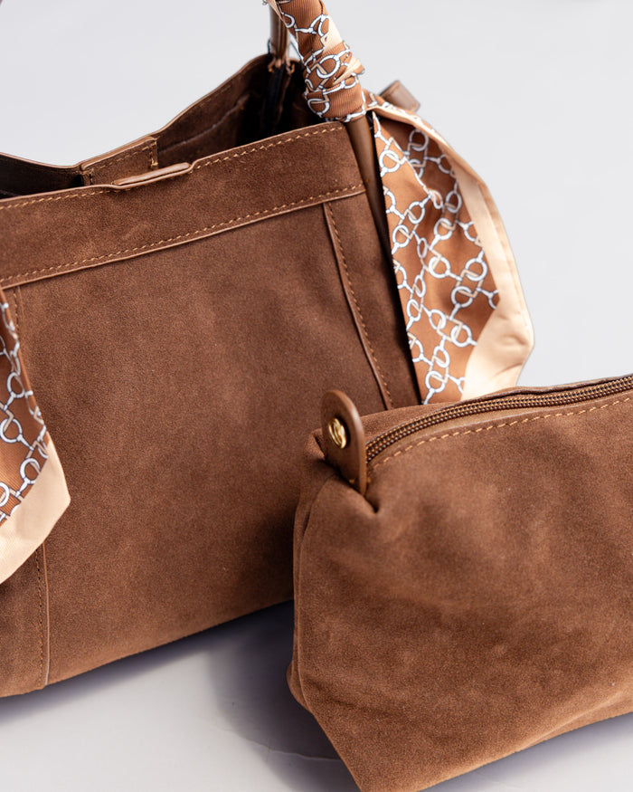 Signature Suede Handbag in Chocolate