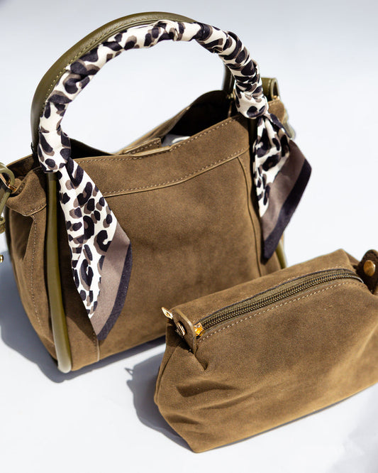 Signature Suede Handbag in Olive