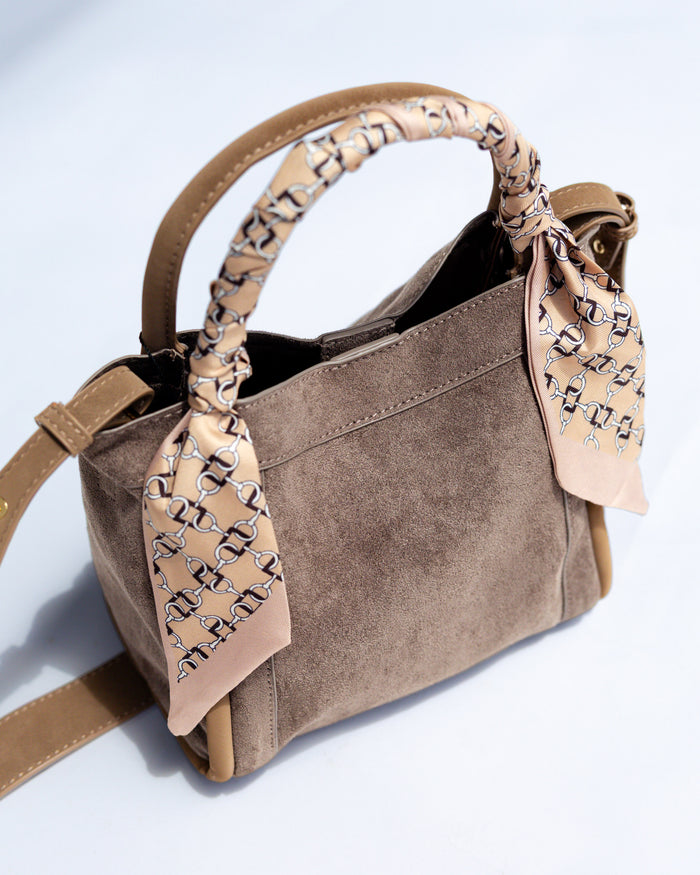 Signature Suede Handbag in Taupe