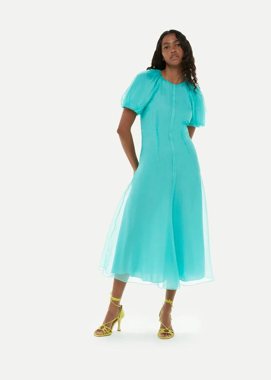 Silk Puff Sleeve Dress