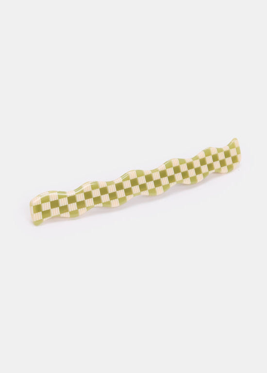Chunks - Skinny Wave Barrette - Olive Check -